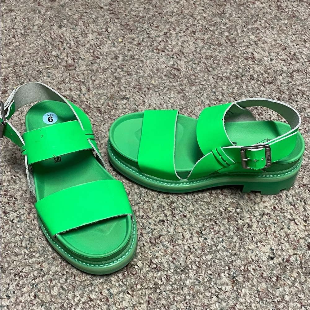 Fluevog/anna sui 7th heaven Green neon lug sole Sandals with Buckle